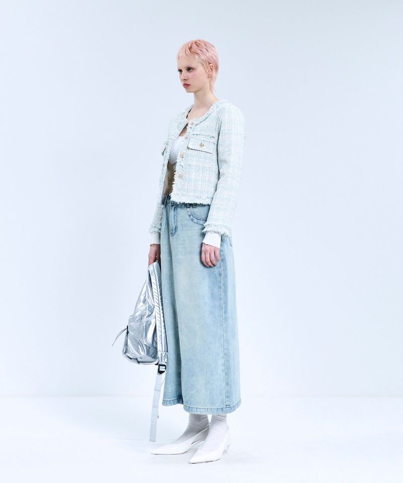 85-VIVAJ048 Multi-Color Crop Tweed Jacket Mint