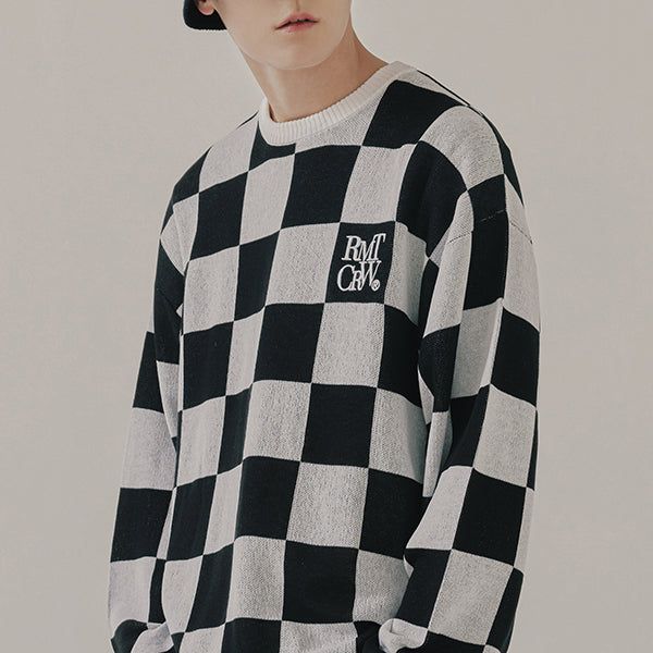 ROMANTIC CROWN（ロマンティッククラウン）の「CHECKER BOARD KNIT TOP_BLACK（Tops）」