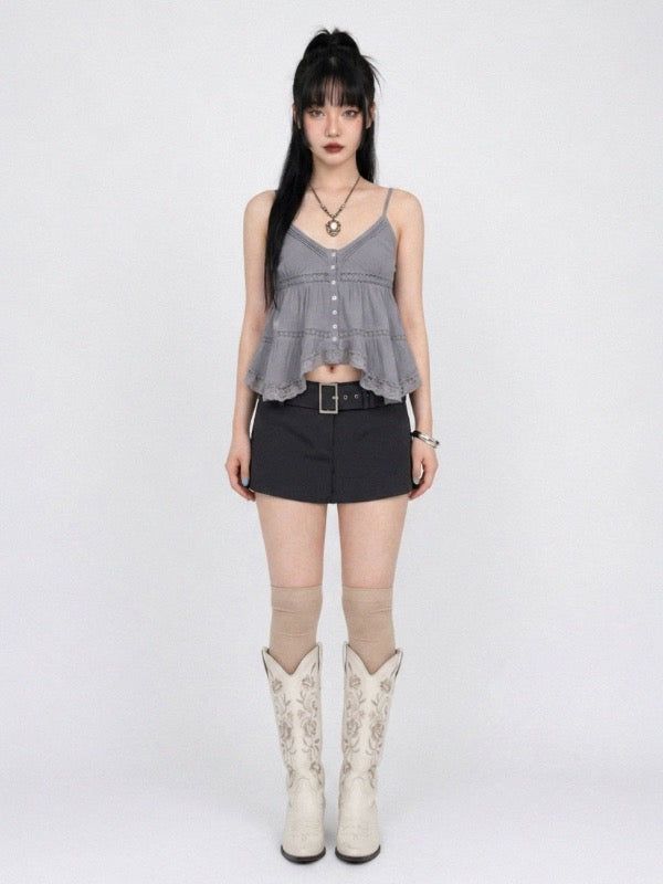 VIVIC（ビビク）の「ベルテッド スコート パンツ (BEIGE, CHARCOAL 2COLORS!)（スカート）」