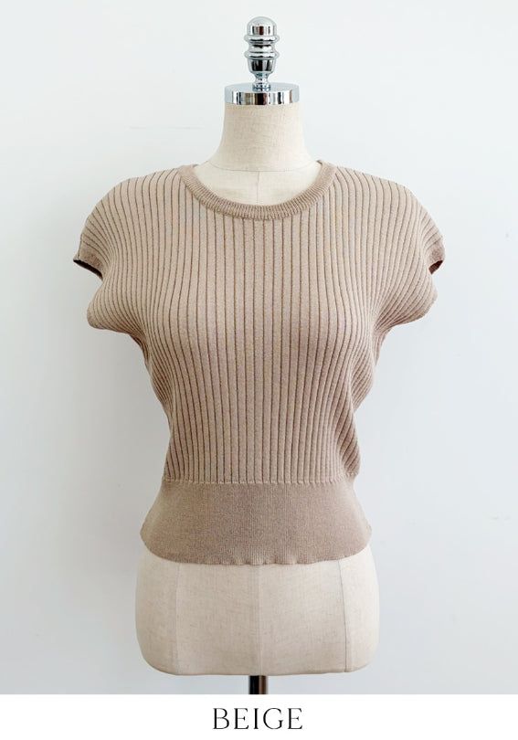 Kidden Round Neck Ribbed Cap Sleeve Knit