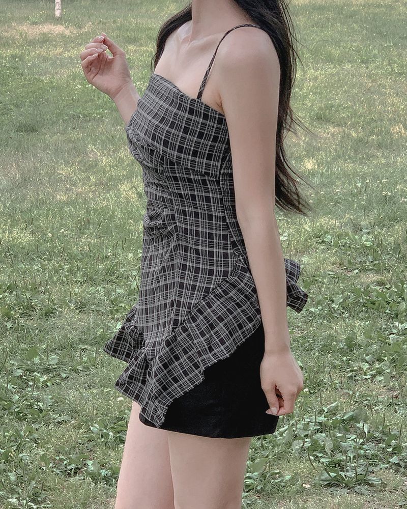 Miflang check blouse & tie set