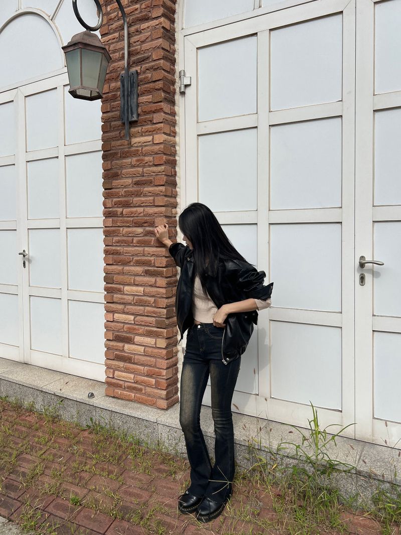 Old box leather bike overfit leather jacket (2 colors)