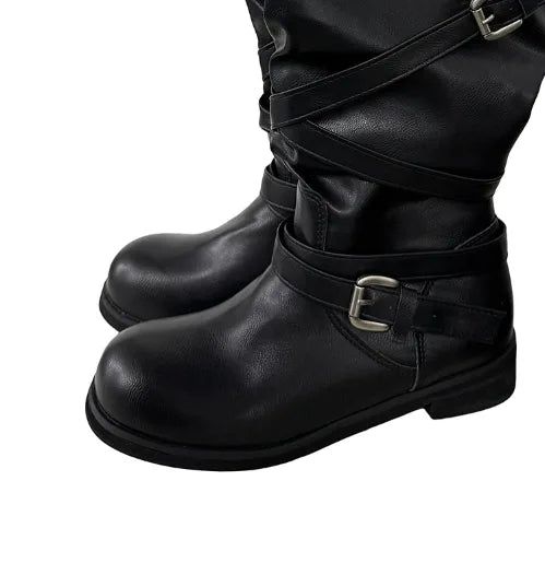 Vintage Buckle Strap Long Boots