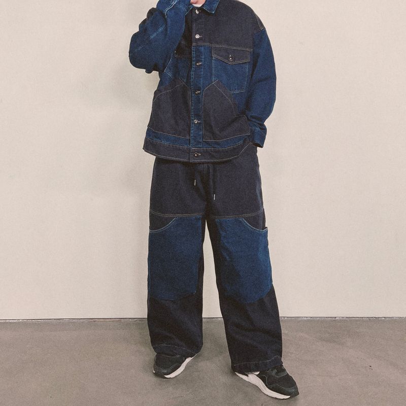 panel mix denim wide pants_blue
