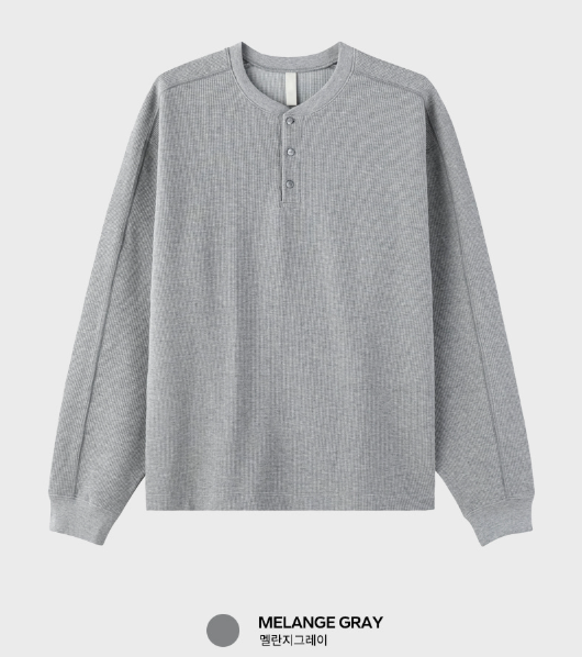 Look nade Waffle Button Henry Neck Long Sleeve T-Shirt
