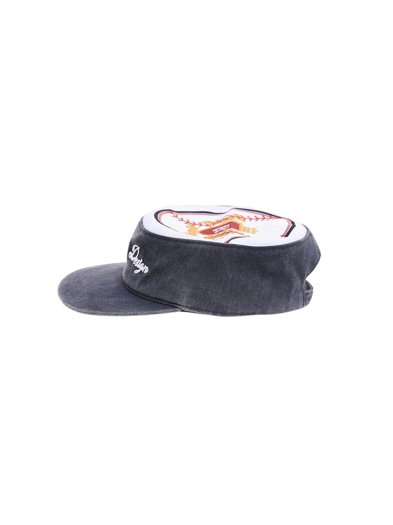 6CRAYON Flat Top Embroidered Navy Patchwork Baseball Cap