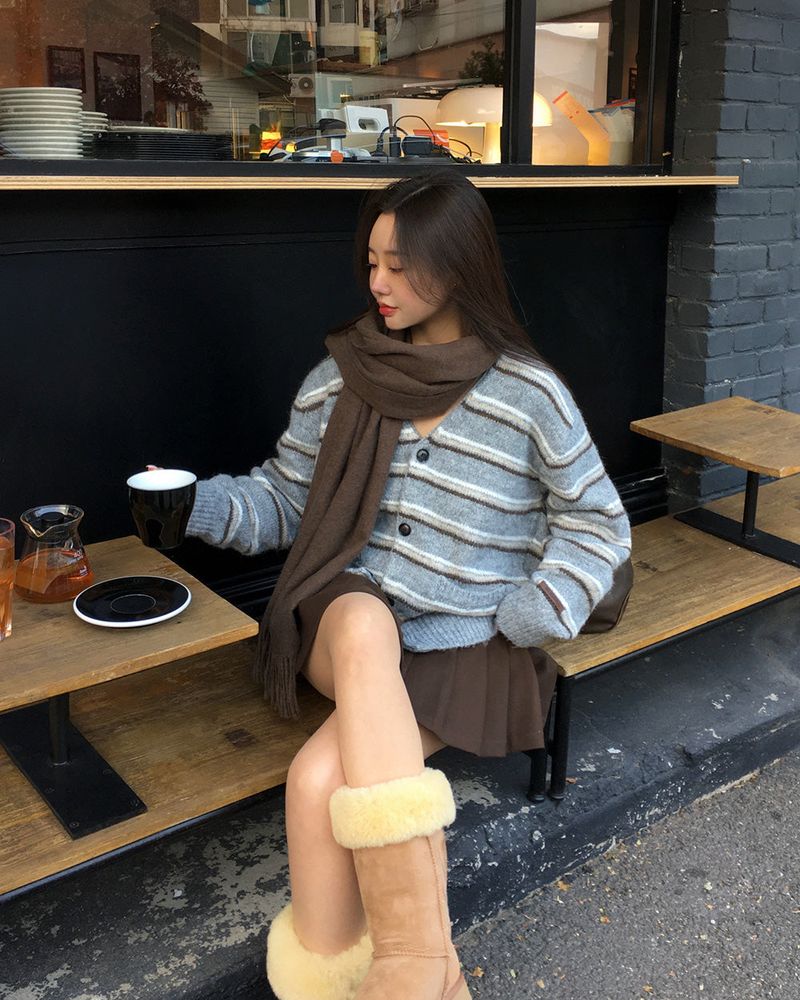 [ORIGINAL] Sand Stripe Oversized Wool Cardigan