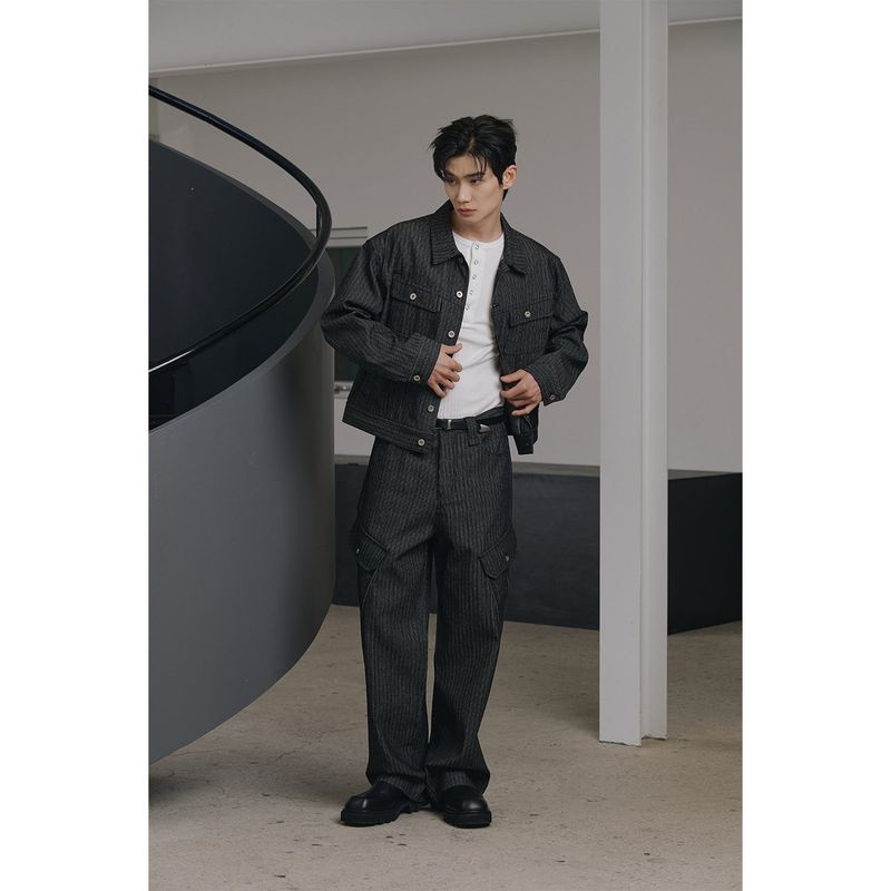 Stripe corduroy cargo pants(Black)