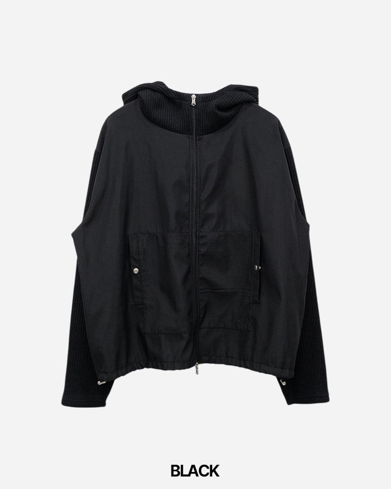 Contrast Highneck Hood Zip-up