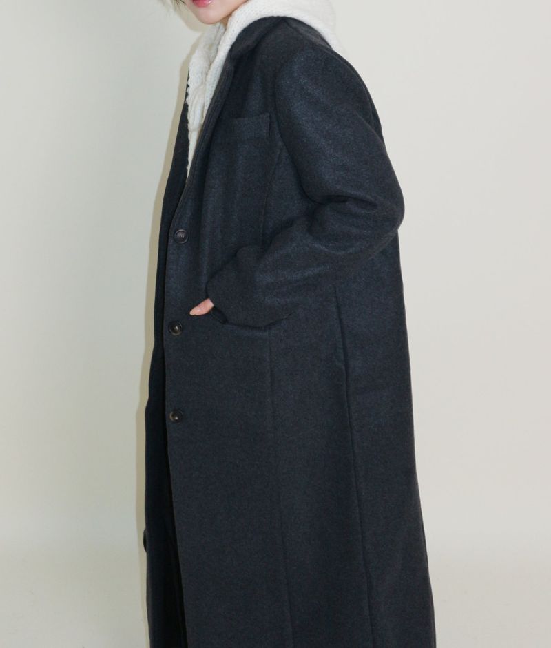 Stutch Solid Wool Long Coat (Lining Fleece-lined)