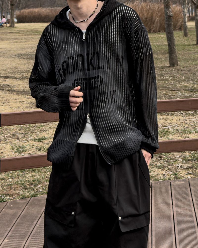 Rukle Mesh Dirty Hooded Zip-Up