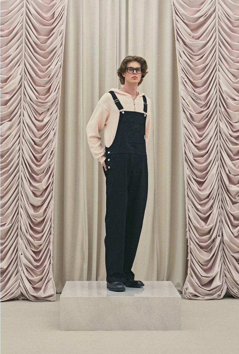 Frill baggy overalls - black