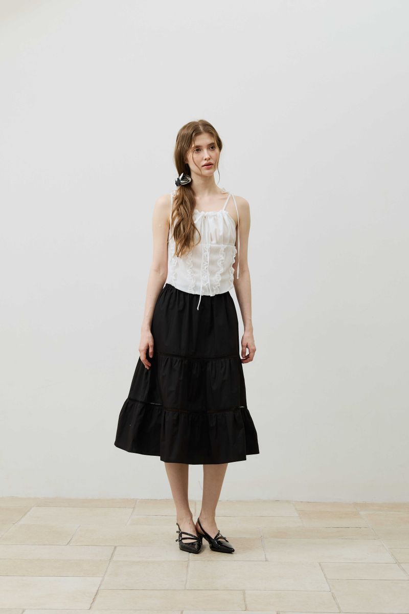 MUSE TIERED MIDI SKIRT / BLACK