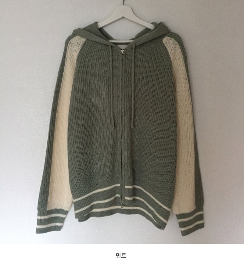 Coloring Hooded Zip-Up Knitwear (4 colors)