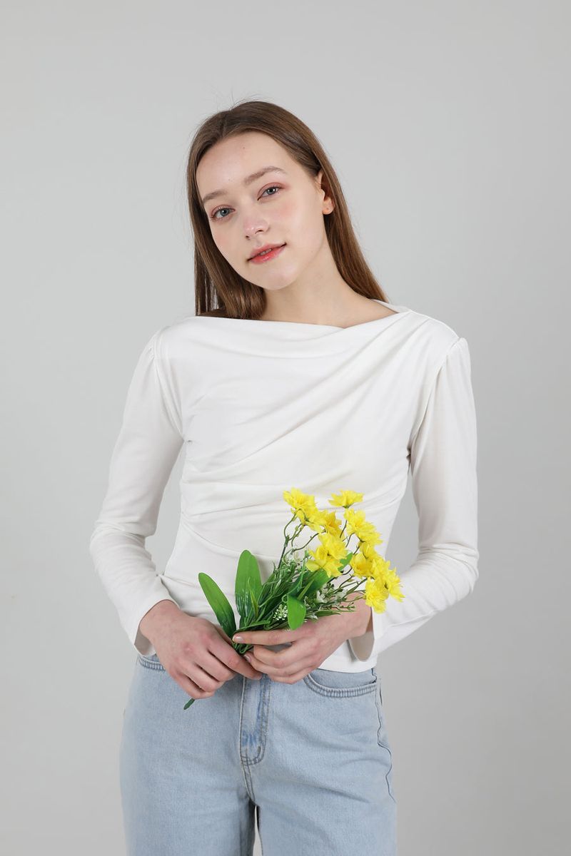 Drape Puff Shirring T-shirt White