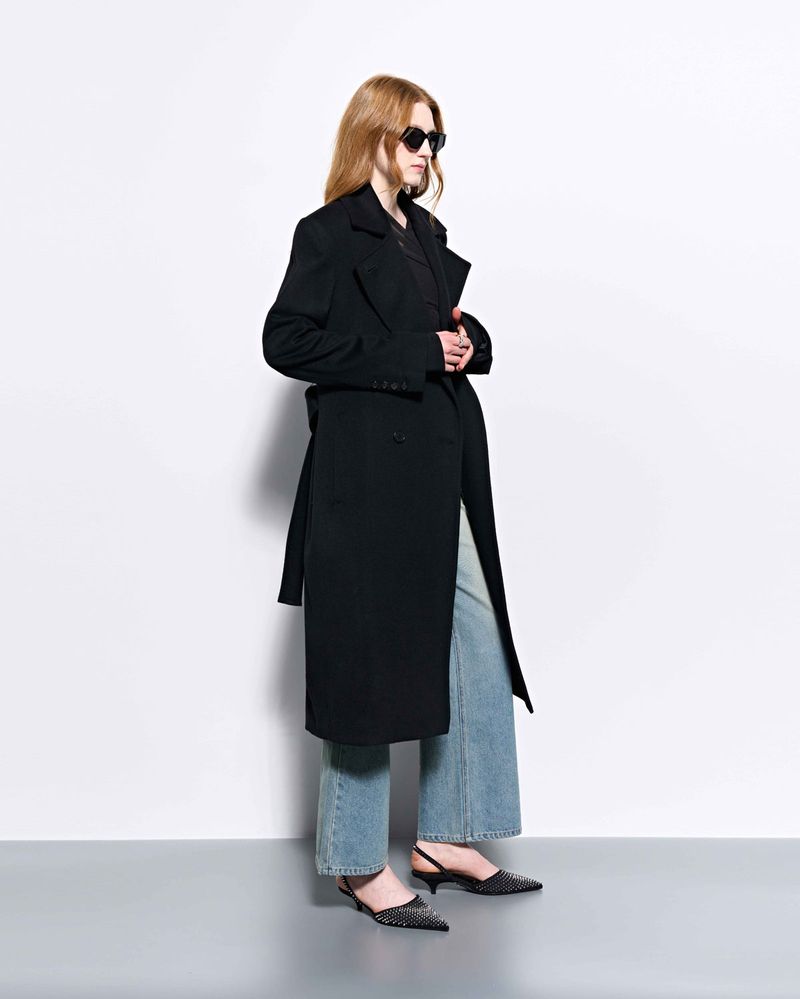 Wide Collar Oversized Double Wool Coat _ Black