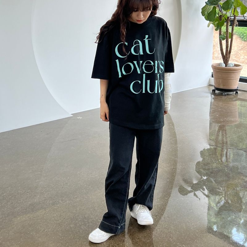 CAT LOVERS CLUB MINT LETTERING T-SHIRTS(3 COLORS)