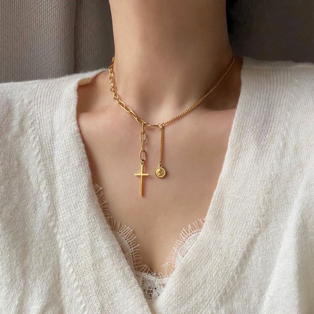 Acer rojo(アセルロジョ)の「soe Cross Coin Two Way Bold Short Long Necklace(Accessories)」