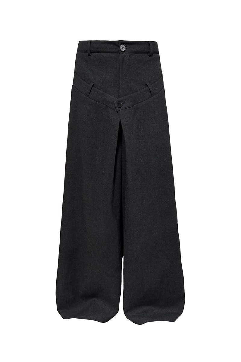 Double Waist Pleated Wool Pants