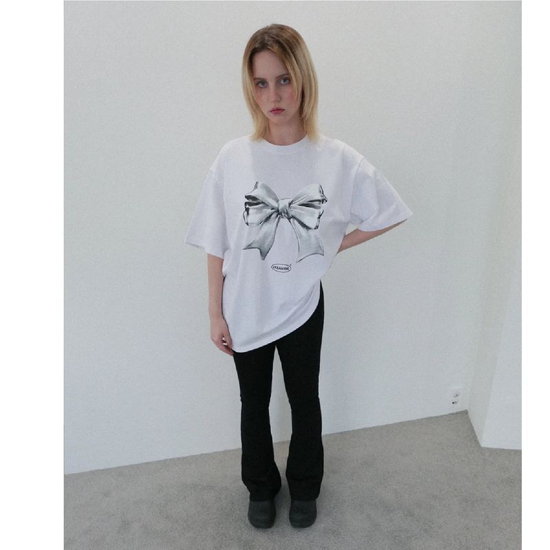 【数量限定】METALLIC RIBBON T SHIRT - WHITE 