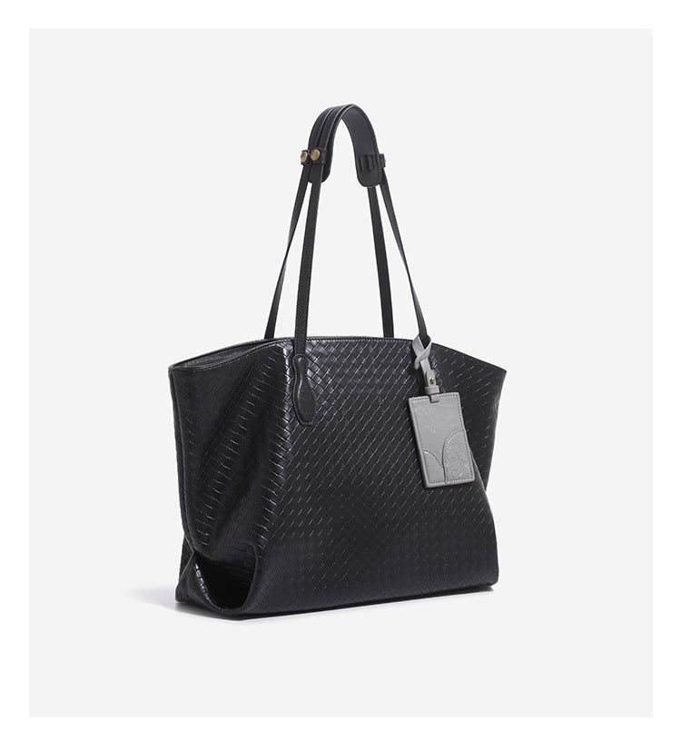 Woven Texture Large Square Tote Bag with Pouch