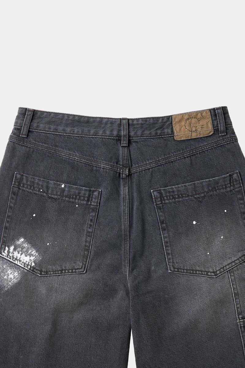 Aged Splatter Carpenter Denim Shorts(Washed Black)