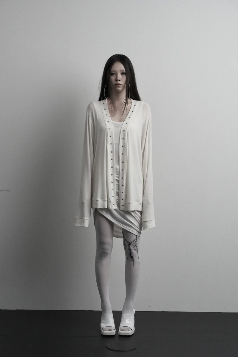[label] wool rivet overfit open cardigan (ivory)
