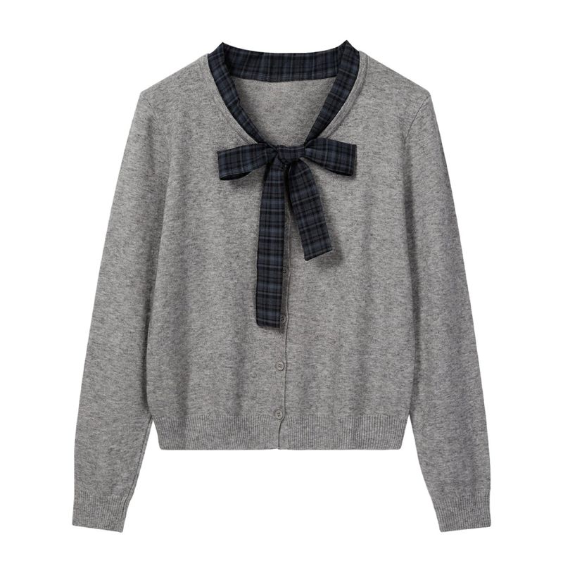 Cozy&Kitsch（コージーアンドキッチ）の「Checked Ribbon Neck Knit Cardigan（Tops）」