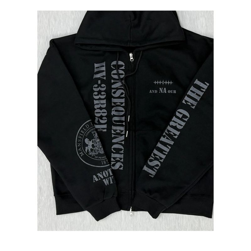 crest print heavy zip-up hoodie