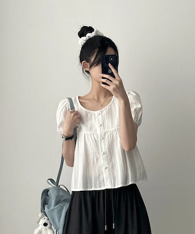 Bert Puff Sleeve Short Sleeve Blouse