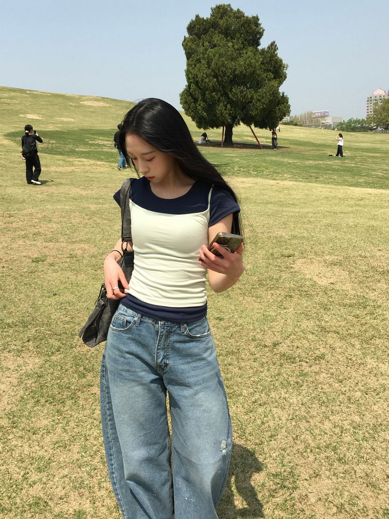 Curvy Crack Curved Denim Pants (1c)