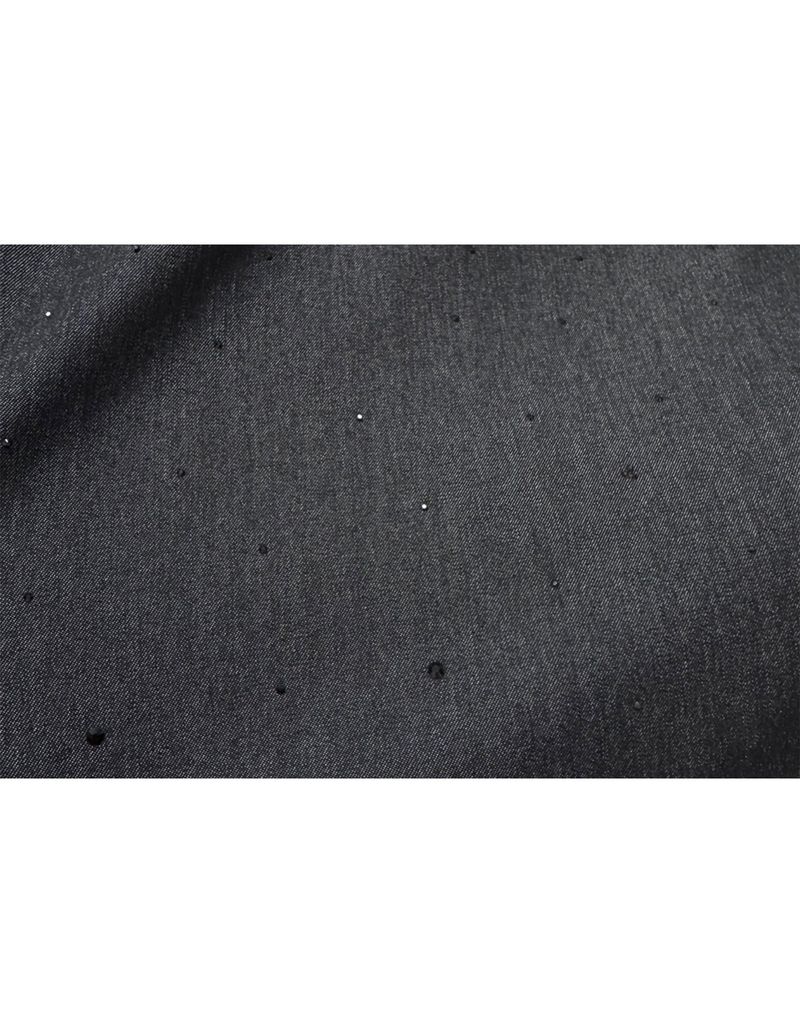 [PRE- FALL] Noir Glitter Denim High Neck Drape Blouse Black