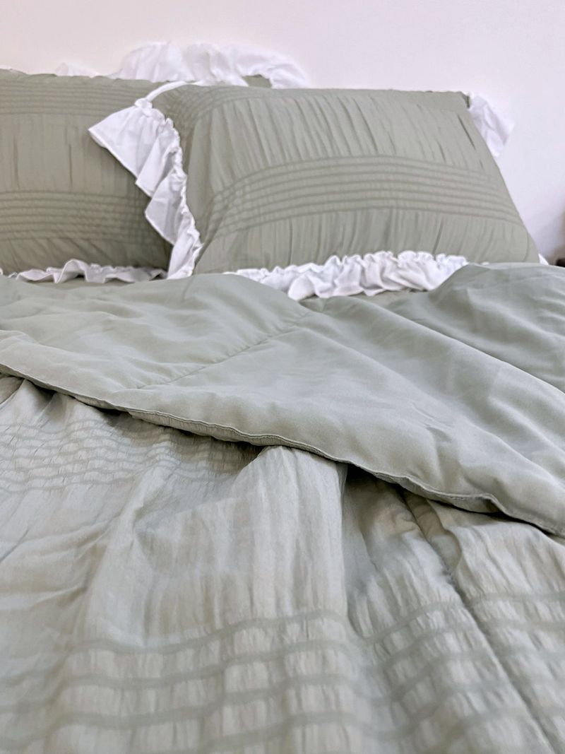 Shirring ruffle light comforter set - Milky Green - SS