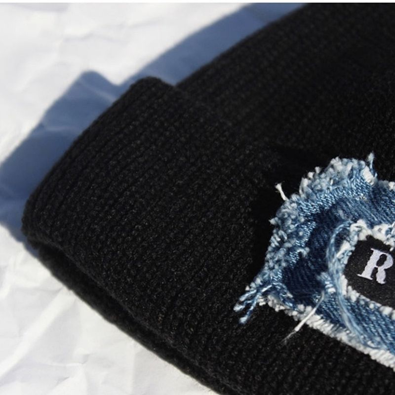 denim patchwork watch cap (black)