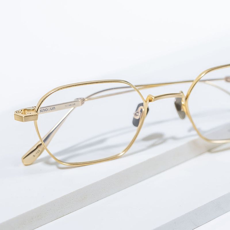 Knouun Square titanium glasses CODE. 102. A Yellow Glod