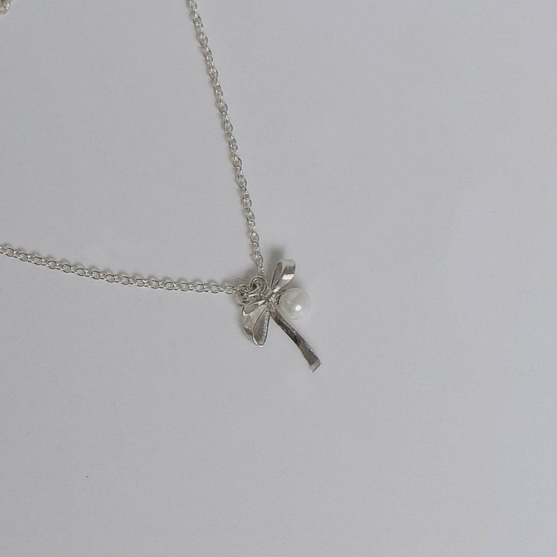 Silver 925 Ribbon & Pearl Necklace