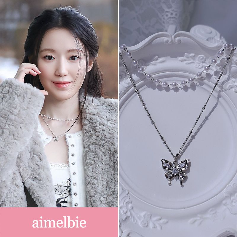 [(G)I-DLE Shuhua Necklace] ミスティックバタフラインレイヤードネックレス - Silver color