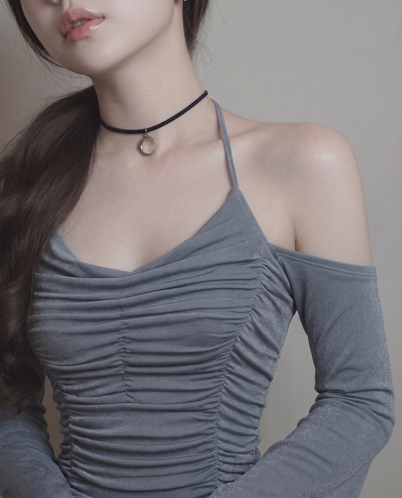 Crescent Moon Choker - Silver Color