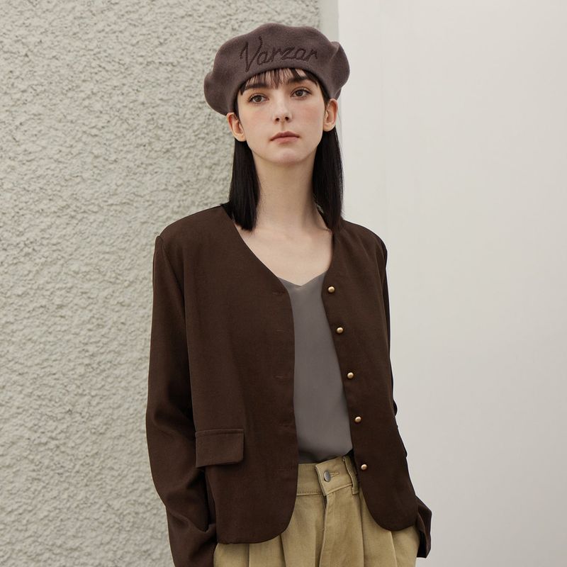 VARZAR Cursive Logo Wool Beret / Cocoa