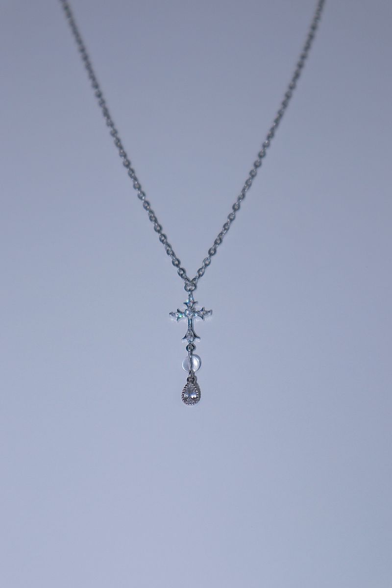 cross water drop transparent gemstone necklace
