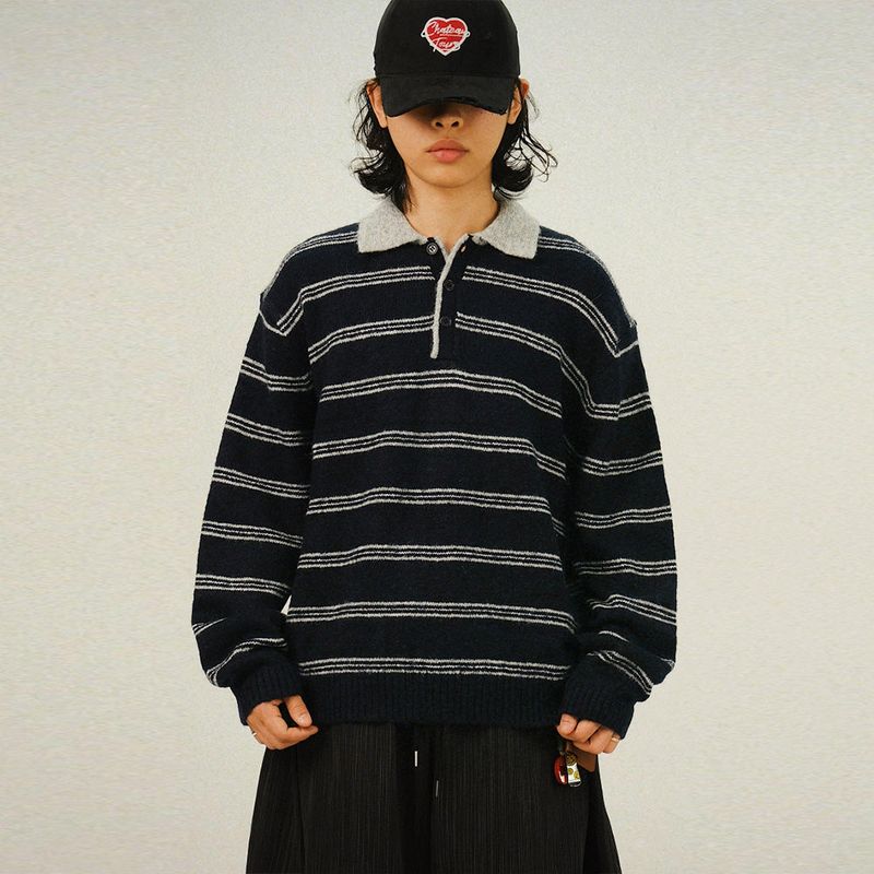 SEMIKAJI（セミカジ）の「WY Natural Stripe Collar Knit（Tops）」