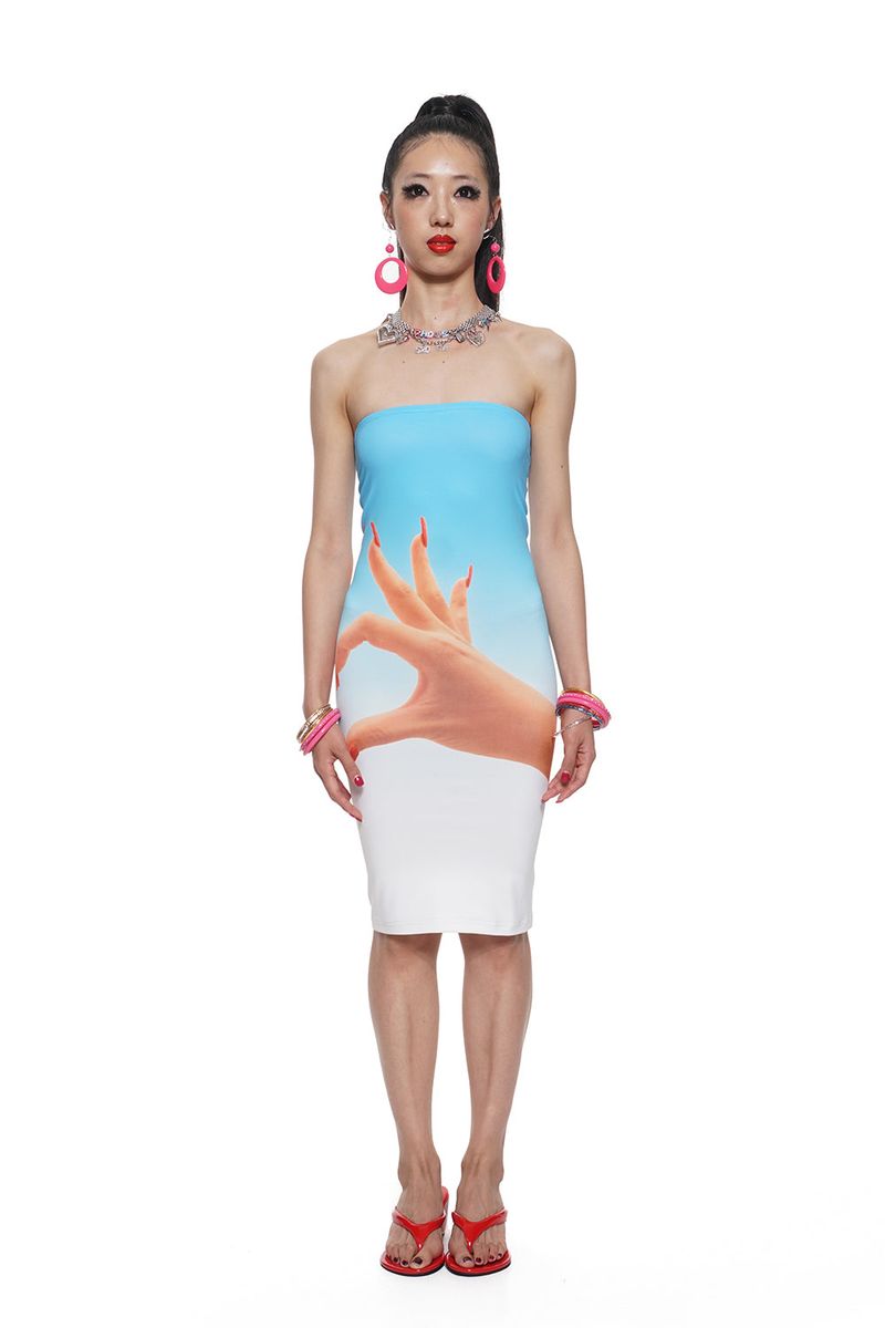 Blue Bestie Heart Hands Tube Dress