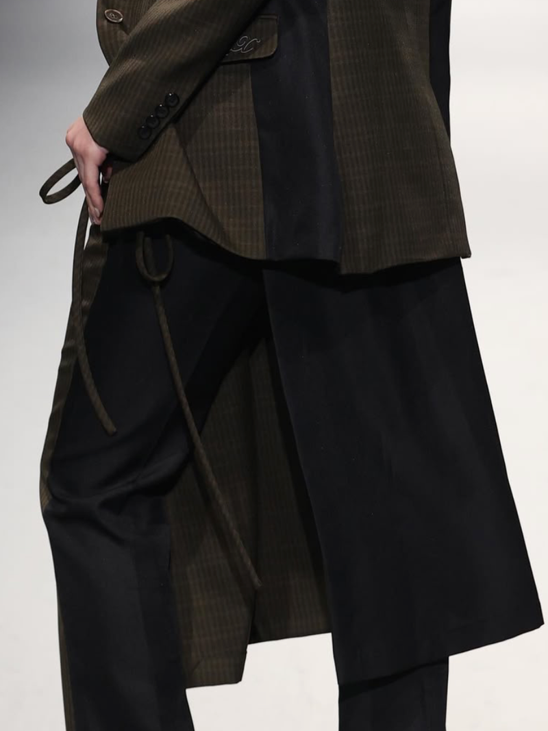 Olive Staggered Line Skirt Trousers