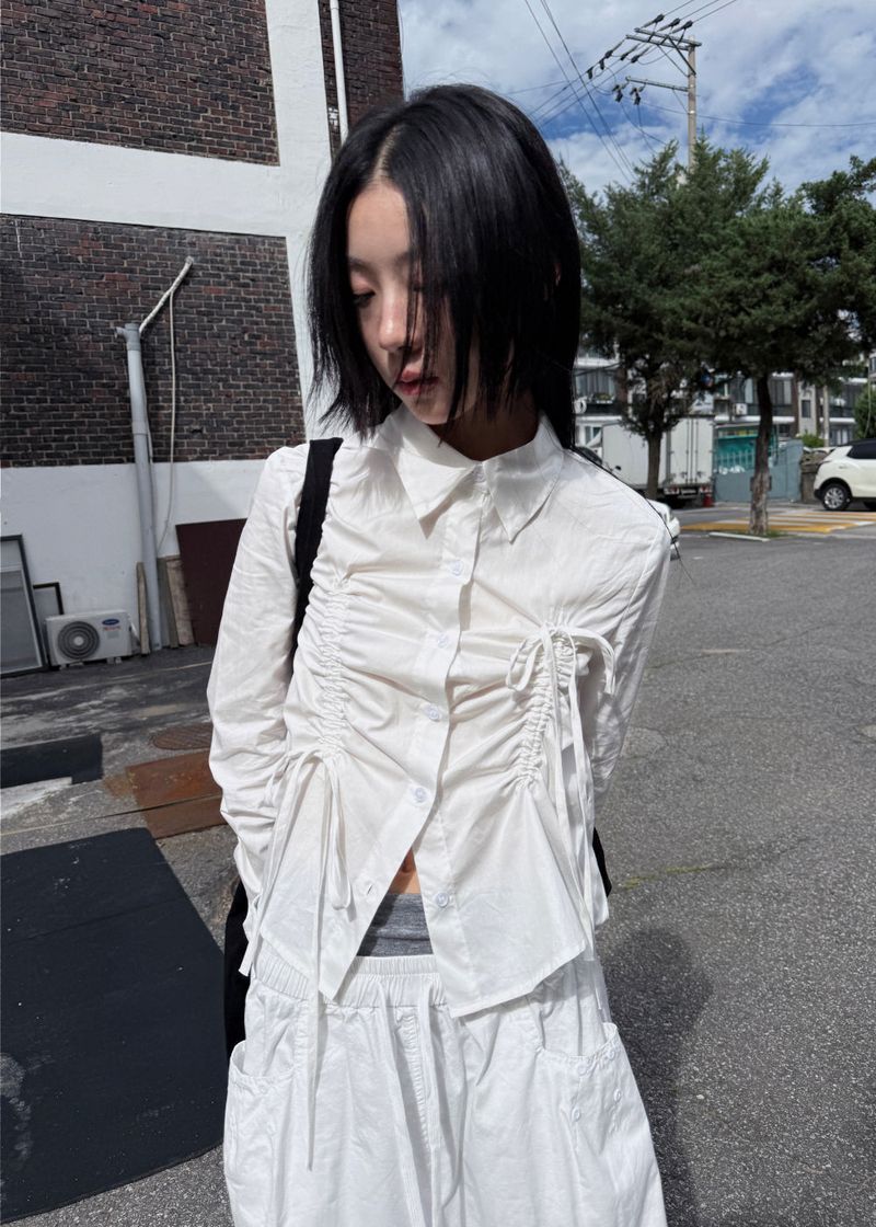 WOOHWA(ウファ)の「 UNBAL RIBBON TIE SHIRT(Tops)」