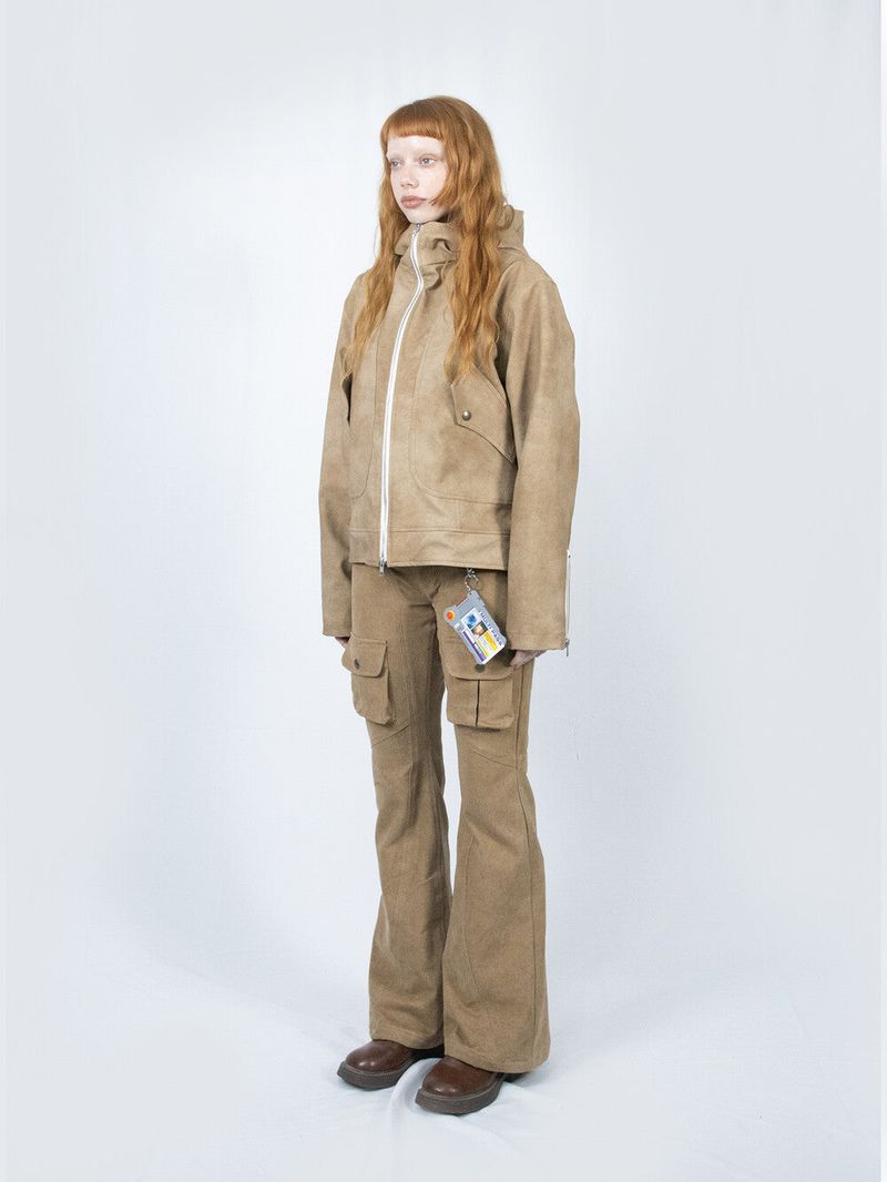 Curved Cargo Flare Pants (Beige)
