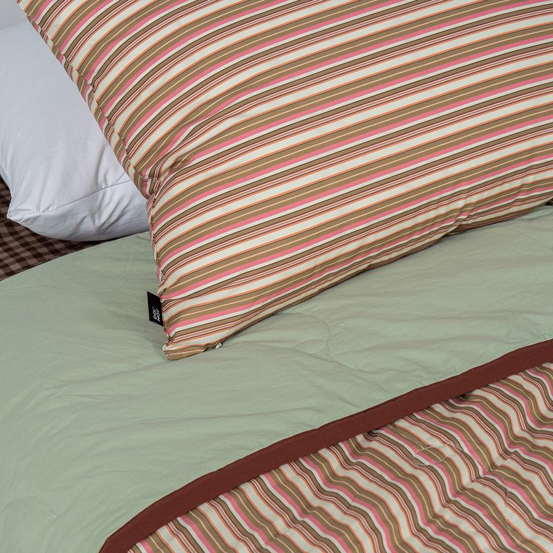 Borderline Pattern Reversible Summer Comforter - Mocha stripe - Q size