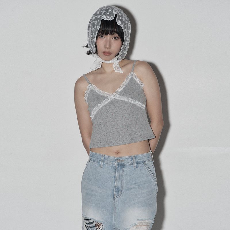 MIDNIGHT MOVE（ミッドナイトムーブ）の「fl lace top (grey)（Tops）」