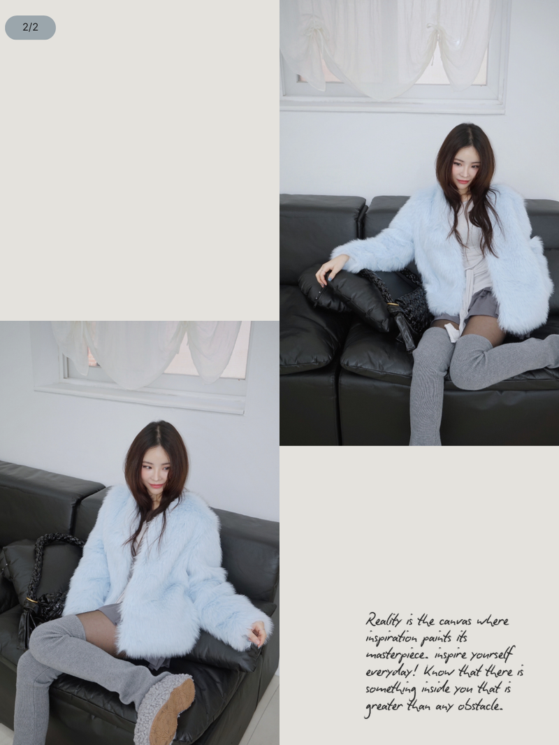 Sky Cloud No Collar Fur Jacket