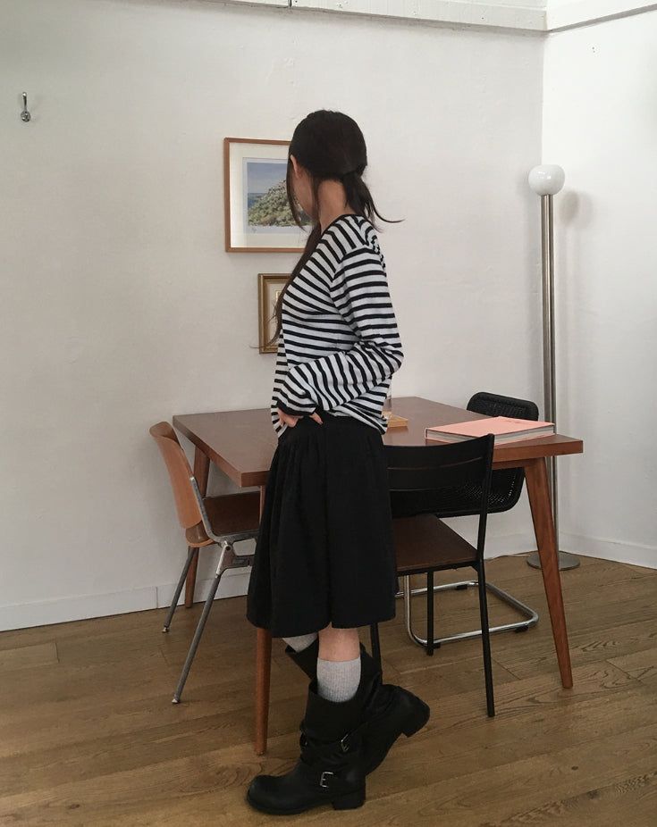 Huring Double Button Balloon Midi Skirt