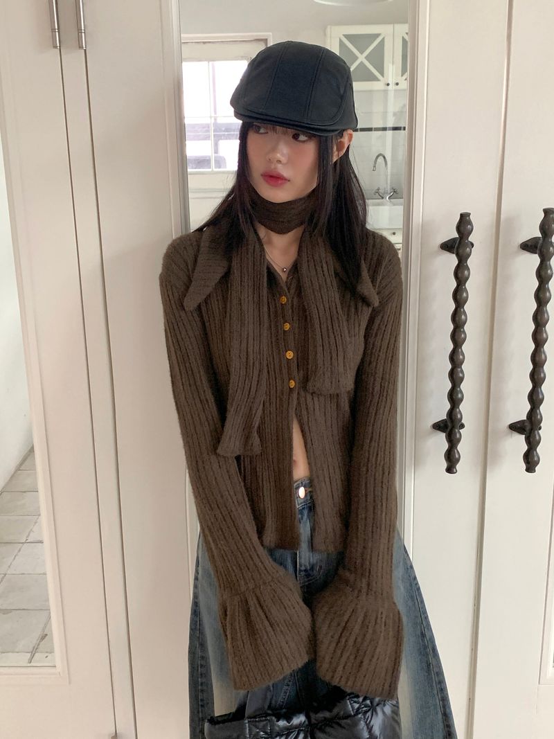 [Mupper set] Kaper Big Collar V-neck Knit Cardigan
